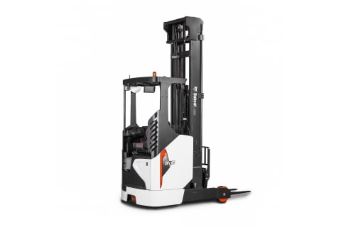 A studio image of the frontal view of the Bobcat BR16J-9 Reach Truck