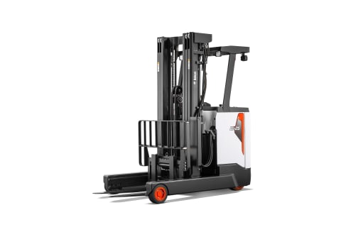 A studio image of the frontal view of the Bobcat BR25S-9 Reach Truck